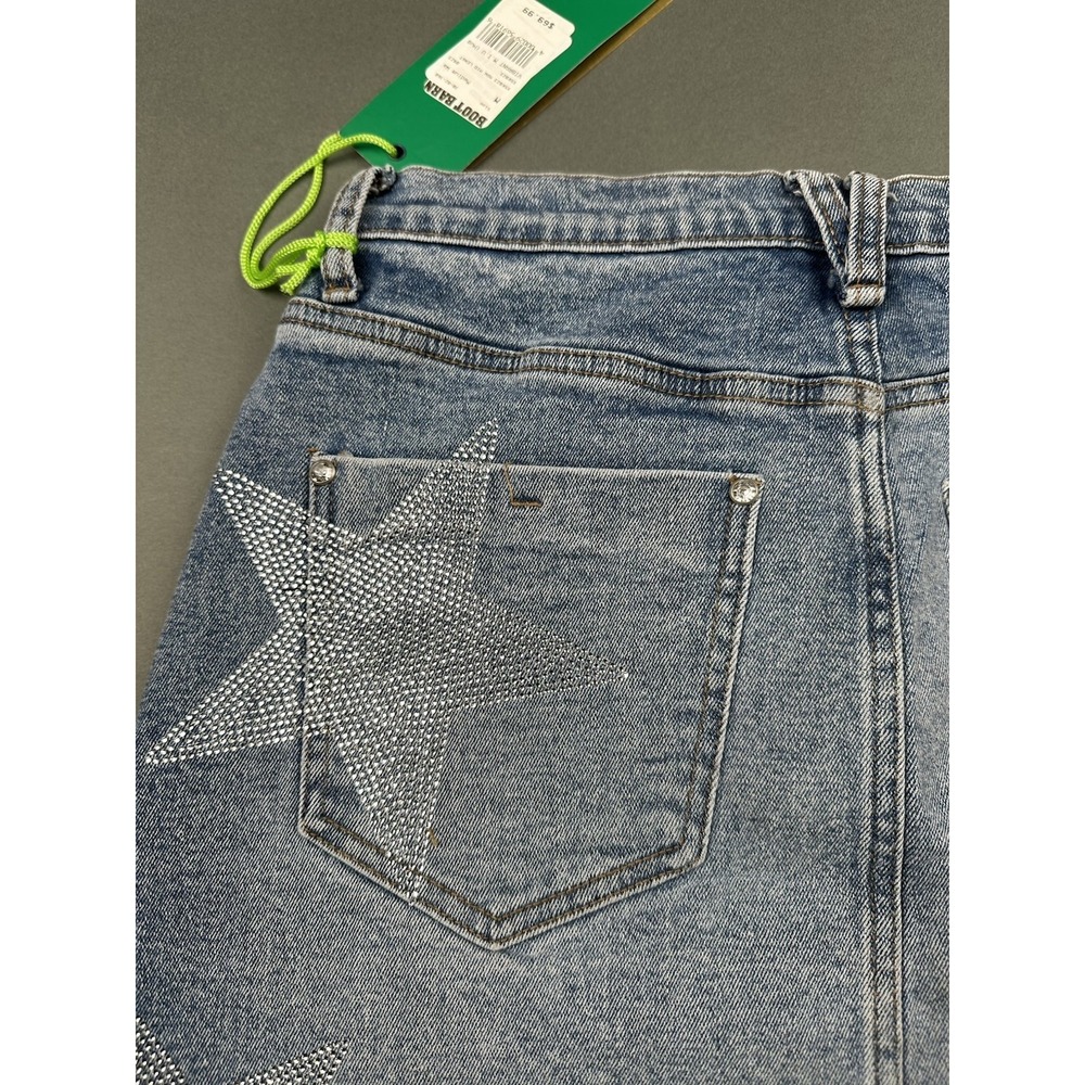 Vibrant VBRT Boot Barn Metallic Stars Rhinestone Denim Jean Women's M Skirt NEW - Picture 16 of 16